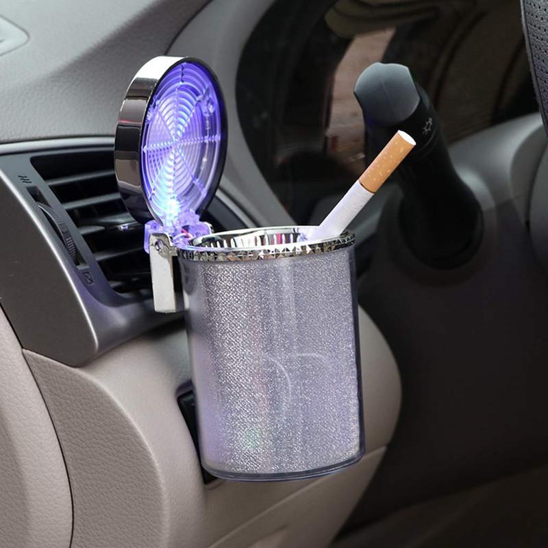 Designer Car Ash Tray/Ashtray with Blue LED Light & Rainbow Colors